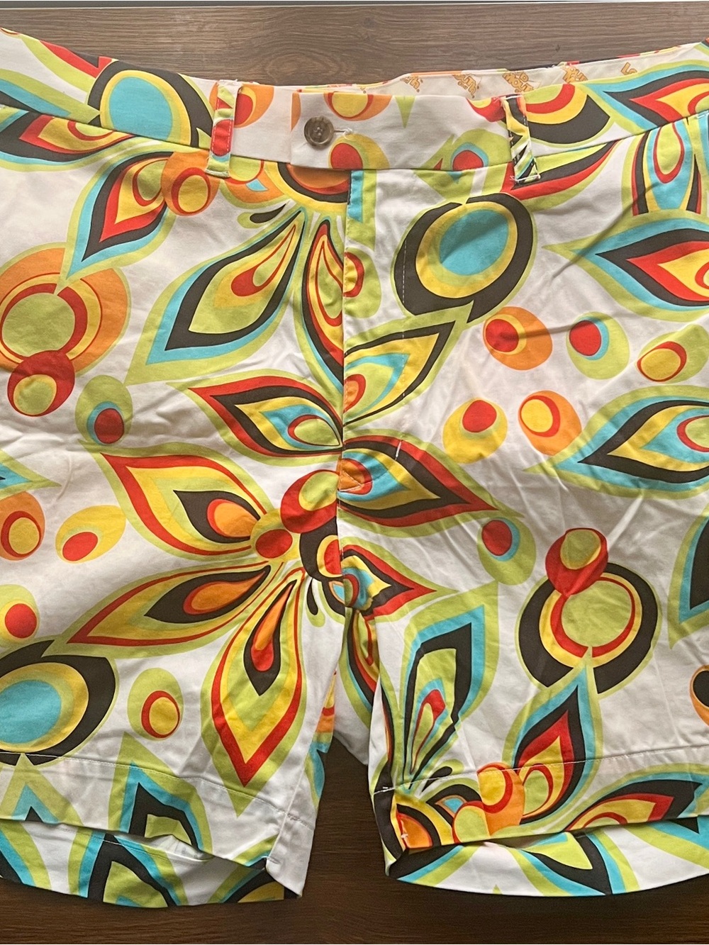LoudMouth Mens Sz 42 'Shagadelic' Print Golf Chino Shorts Rainbow Artsy Hippie
